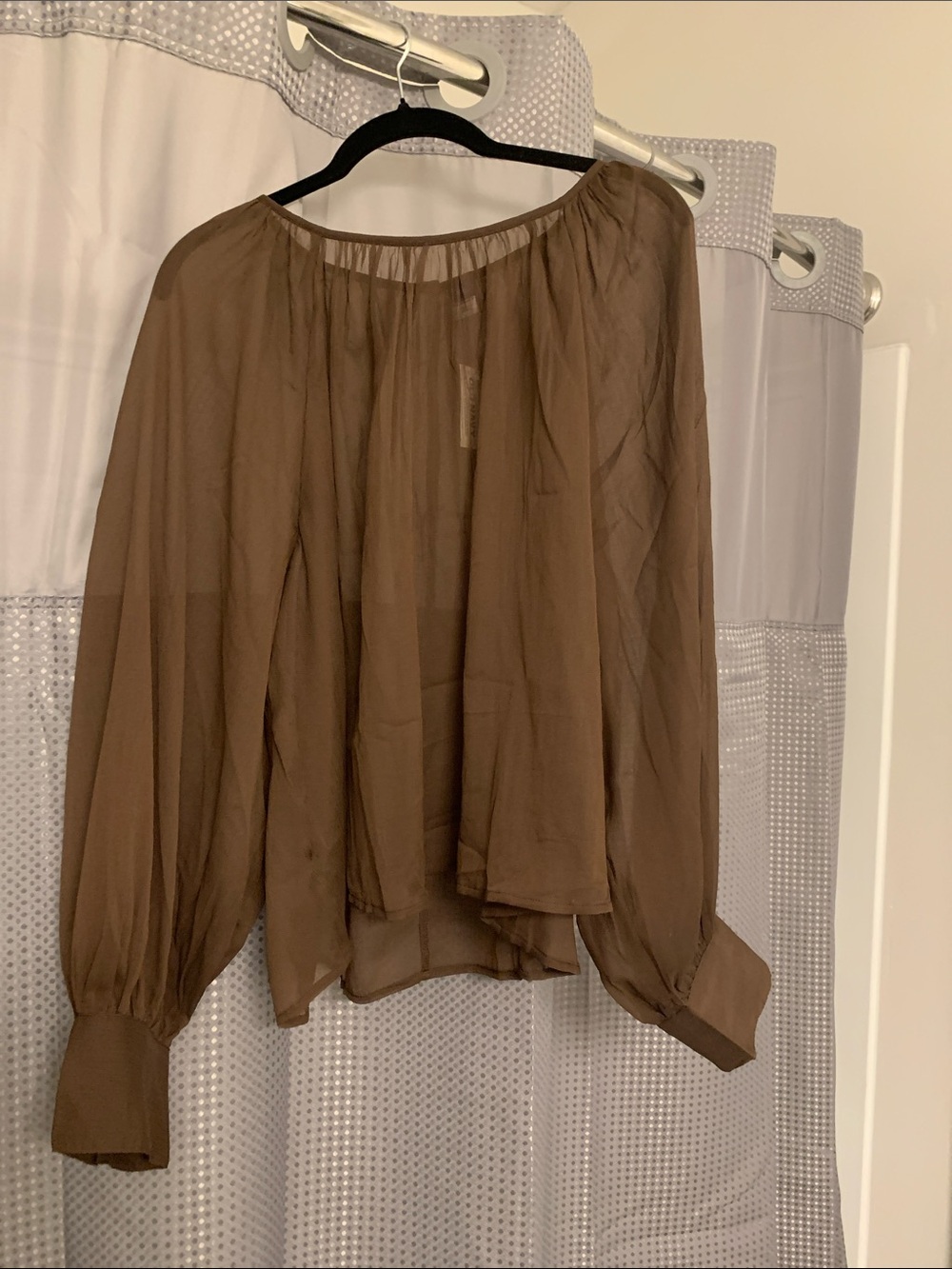 Women’s Brown Sheer Long-Sleeve Blouse